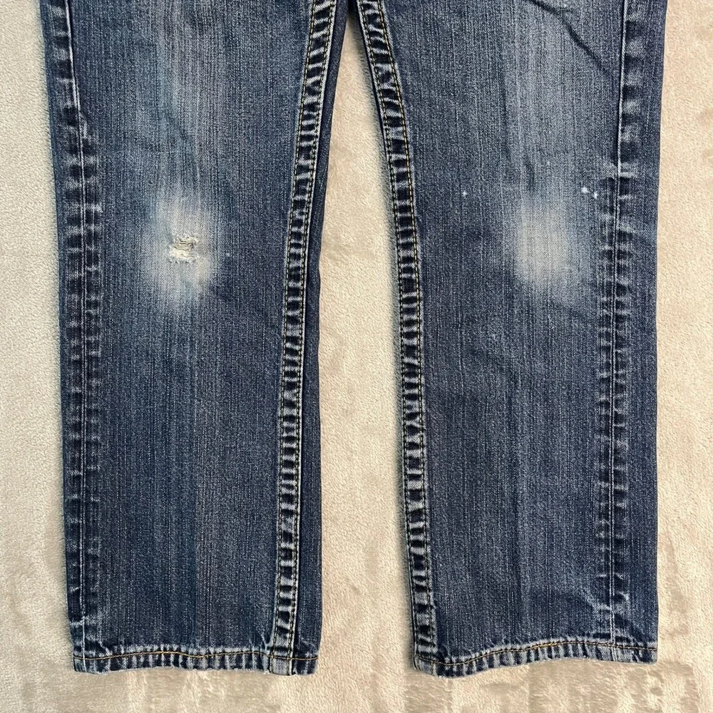 True Religion Straight Flap Pocket Blue Jeans 31x27 Faded Denim Distressed